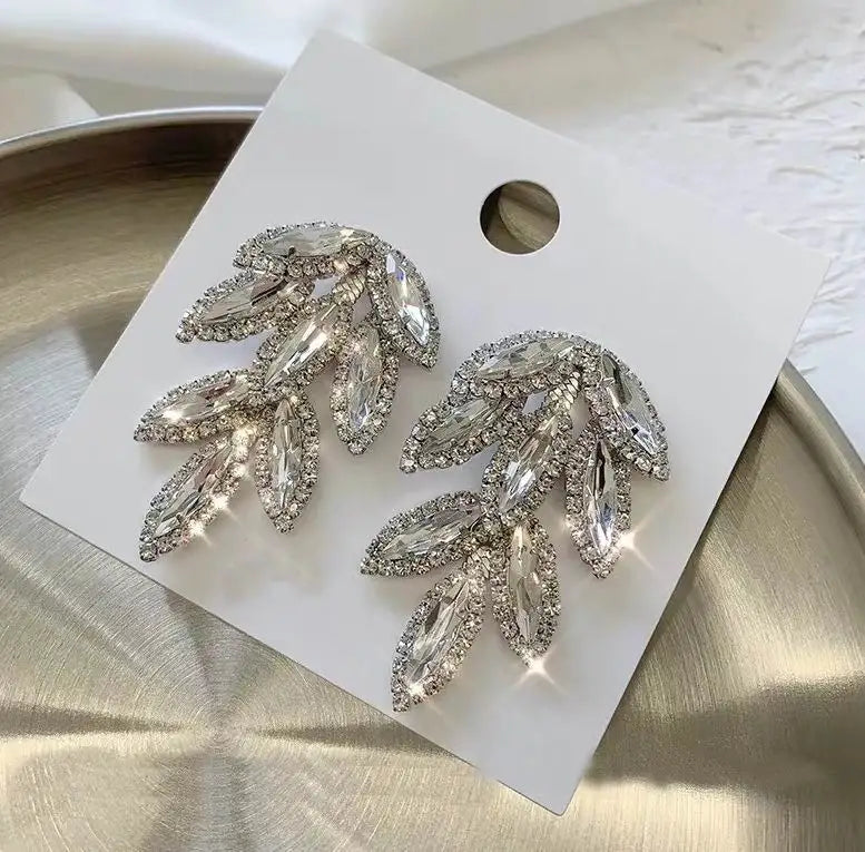 Zircon Leaf Earrings Rhinestone Wedding Party Jewelry