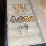 Zircon Pearl Snowflake Hoop Earrings for Women Christmas Gift Jewelry