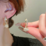 Zircon Pearl Snowflake Hoop Earrings for Women Christmas Gift Jewelry