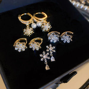Zircon Pearl Snowflake Hoop Earrings for Women Christmas Gift Jewelry
