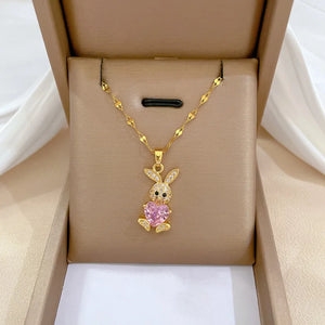 Stainless Steel Zircon Rabbit Necklace Wedding Christmas Gift