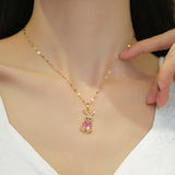 Stainless Steel Zircon Rabbit Necklace Wedding Christmas Gift