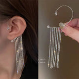 Zircon Leaf Tassel Ear Clip Vintage Clip Earrings