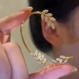 Zircon Leaf Tassel Ear Clip Vintage Clip Earrings