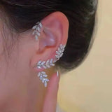 Zircon Leaf Tassel Ear Clip Vintage Clip Earrings