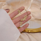 Zircon Leaf Tassel Ear Clip Vintage Clip Earrings