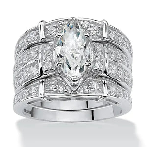 Zircon Ring Set Women Silver Plated Classic Engagement Jewelry