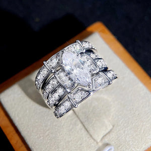 Zircon Ring Set Women Silver Plated Classic Engagement Jewelry