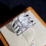 Zircon Ring Set Women Silver Plated Classic Engagement Jewelry
