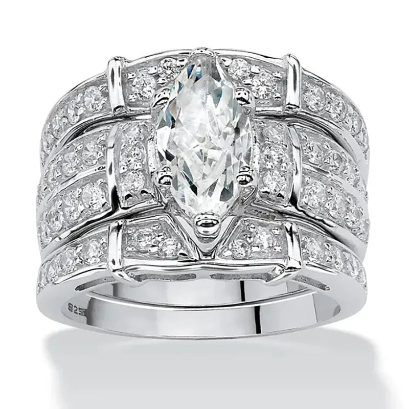 Zircon Ring Set Women Silver Plated Classic Engagement Jewelry