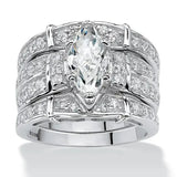 Zircon Ring Set Women Silver Plated Classic Engagement Jewelry