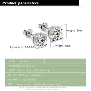 Zircon Stud 925 Silver Stud Earrings for Women