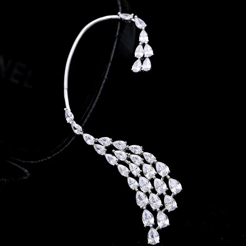 Zircon Water Drop Ear Cuff Women Asymmetry Earrings