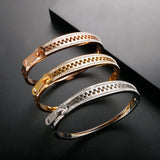 Zirconia Crystals Bangles Stainless Steel Snap Zipper Charm Bracelets