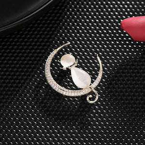Opal Cat Brooches Pins for Women Anti-glare Buckle
