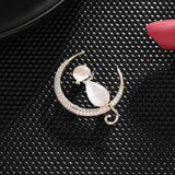 Opal Cat Brooches Pins for Women Anti-glare Buckle