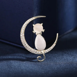 Opal Cat Brooches Pins for Women Anti-glare Buckle