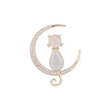Opal Cat Brooches Pins for Women Anti-glare Buckle