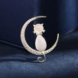Opal Cat Brooches Pins for Women Anti-glare Buckle
