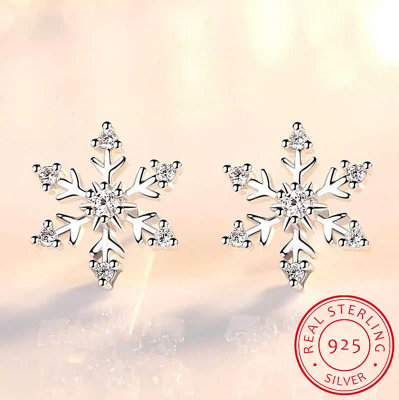 Zirconia Snowflake Stud Earrings 925 Sterling Silver Crystal Earrings