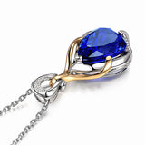 10ct Crystal Sapphire Gemstone Diamond Pendant Necklace Silver Choker