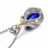 10ct Crystal Sapphire Gemstone Diamond Pendant Necklace Silver Choker