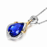 10ct Crystal Sapphire Gemstone Diamond Pendant Necklace Silver Choker