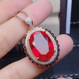 Oval Gemstone Pendant Necklace Red Crystal Diamonds Rose Jewelry