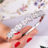 Square Stone Engagement Bracelet - Pave Setting Bangle for Women Wedding