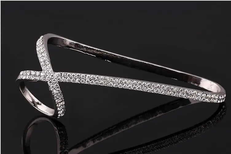 Rhinestone Crystal Palm Bracelet Cross Bangle Jewelry Femme