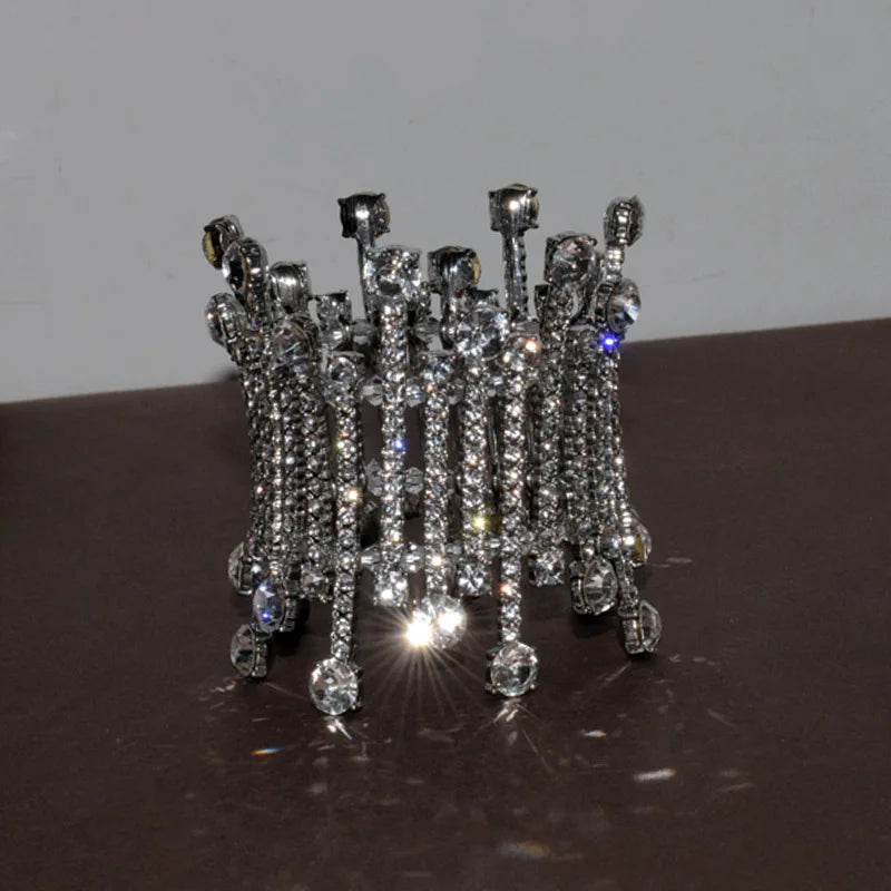 Crystal Bracelet Women Wide Silver Rhinestone Bangles
