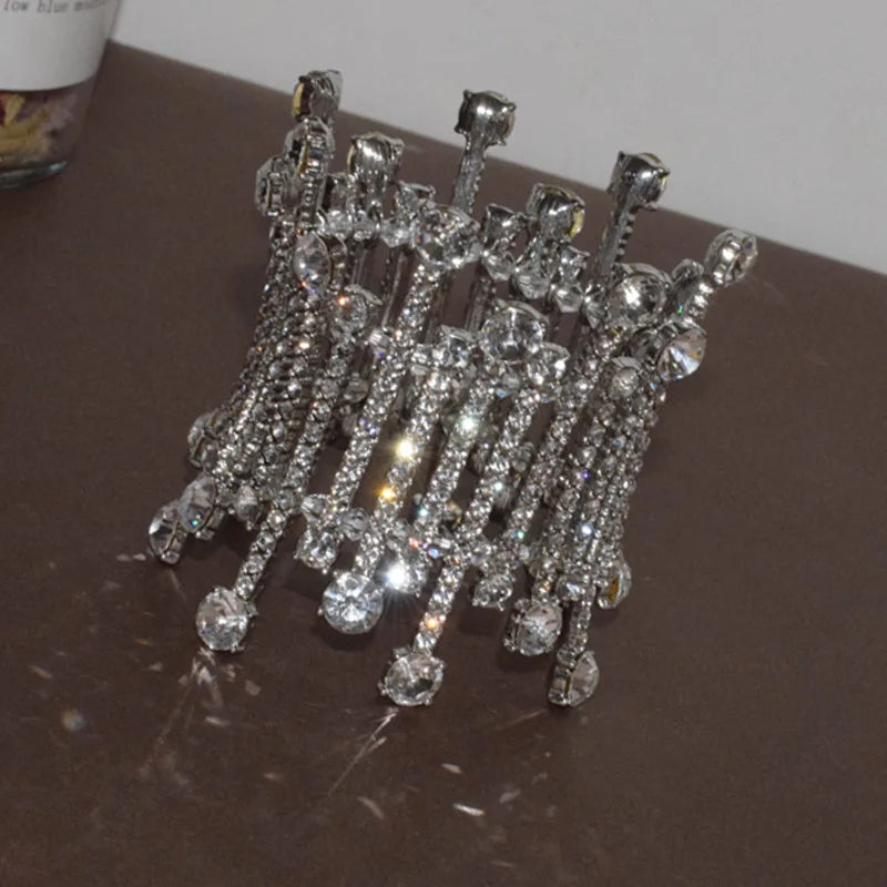 Crystal Bracelet Women Wide Silver Rhinestone Bangles