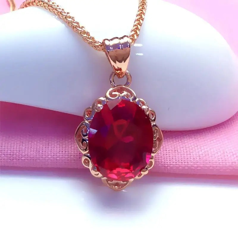 Purple Ruby Pendant Necklace 14K Rose Wedding Jewelry