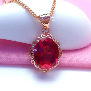 Purple Ruby Pendant 14K Rose Necklace Wedding Jewelry