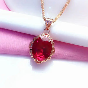 Purple Ruby Pendant 14K Rose Necklace Wedding Jewelry