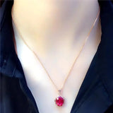 Purple Ruby Pendant Necklace 14K Rose Wedding Jewelry