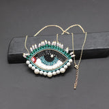Crystal Necklace Big Eyes Rice Beads Crystal Tassel Eyelashes Necklace