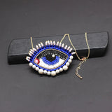 Crystal Necklace Big Eyes Rice Beads Crystal Tassel Eyelashes Necklace