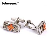 Rectangle Hollow Out Cufflinks with Orange Crystal