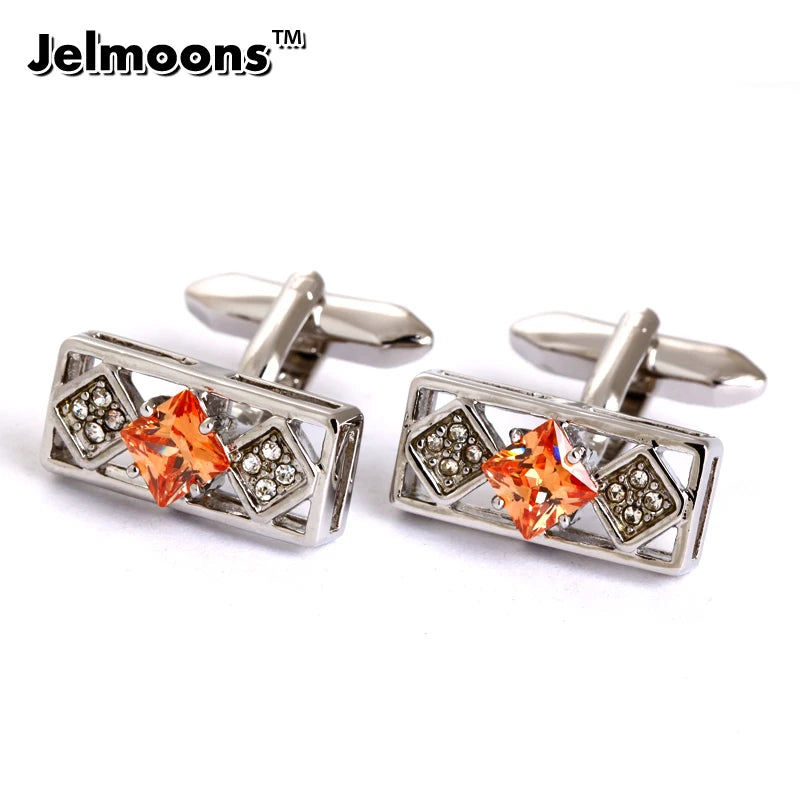 Rectangle Hollow Out Cufflinks with Orange Crystal