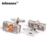Rectangle Hollow Out Cufflinks with Orange Crystal