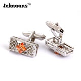 Rectangle Hollow Out Cufflinks with Orange Crystal