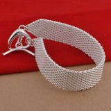 925 Silver Mesh Chain Bracelet Heart Clasp Wedding Jewelry