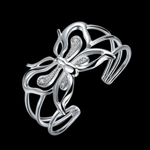 Butterfly Crystal Wide 925 Sterling Silver Bangles for Women