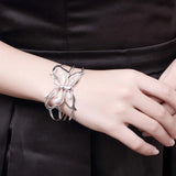 Butterfly Crystal Wide 925 Sterling Silver Bangles for Women