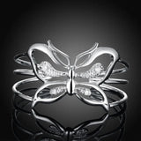 Butterfly Crystal Wide 925 Sterling Silver Bangles for Women