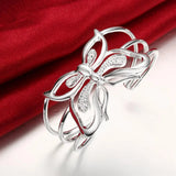 Butterfly Crystal Wide 925 Sterling Silver Bangles for Women