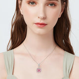Square Pink Zircon Pendant Necklace Silver Choker Jewelry