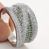 Green CZ Gem Silver Wedding Engagement Ring for Women