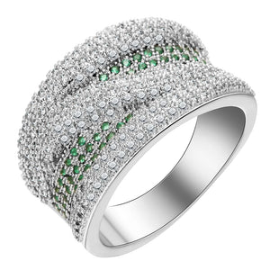 Green CZ Gem Silver Wedding Engagement Ring for Women